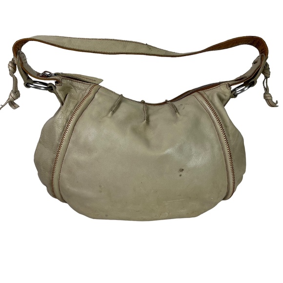 HOBO INTERNATIONAL Genuine Leather Neutral Warm Gray Shoulder Bag Handbag Tote - Picture 1 of 16